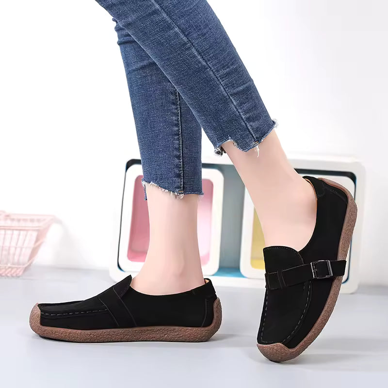 Leather Loafers for Women | Soft Wedge Slip‑On Walking Shoes | Anti‑Slip Shoes