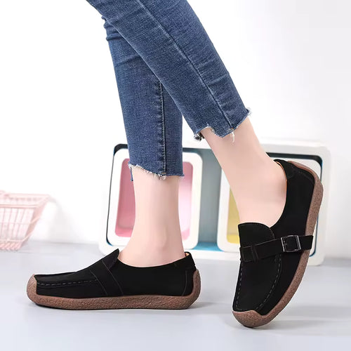 Leather Loafers for Women | Soft Wedge Slip‑On Walking Shoes | Anti‑Slip Shoes