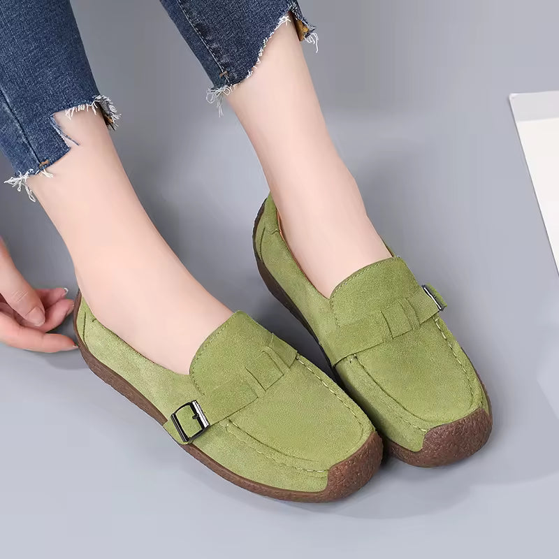 Leather Loafers for Women | Soft Wedge Slip‑On Walking Shoes | Anti‑Slip Shoes