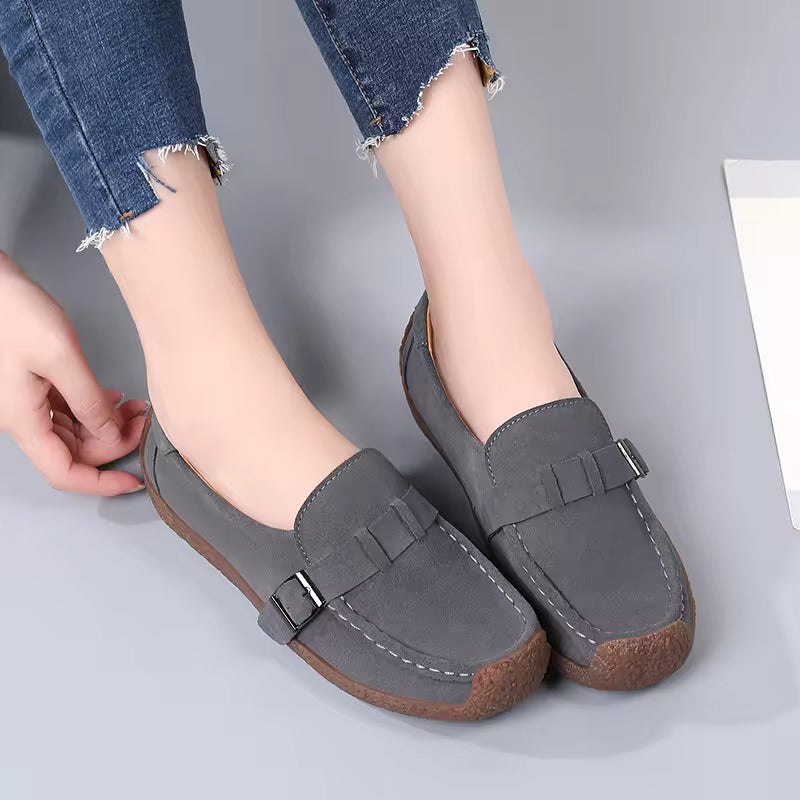 Leather Loafers for Women | Soft Wedge Slip‑On Walking Shoes | Anti‑Slip Shoes